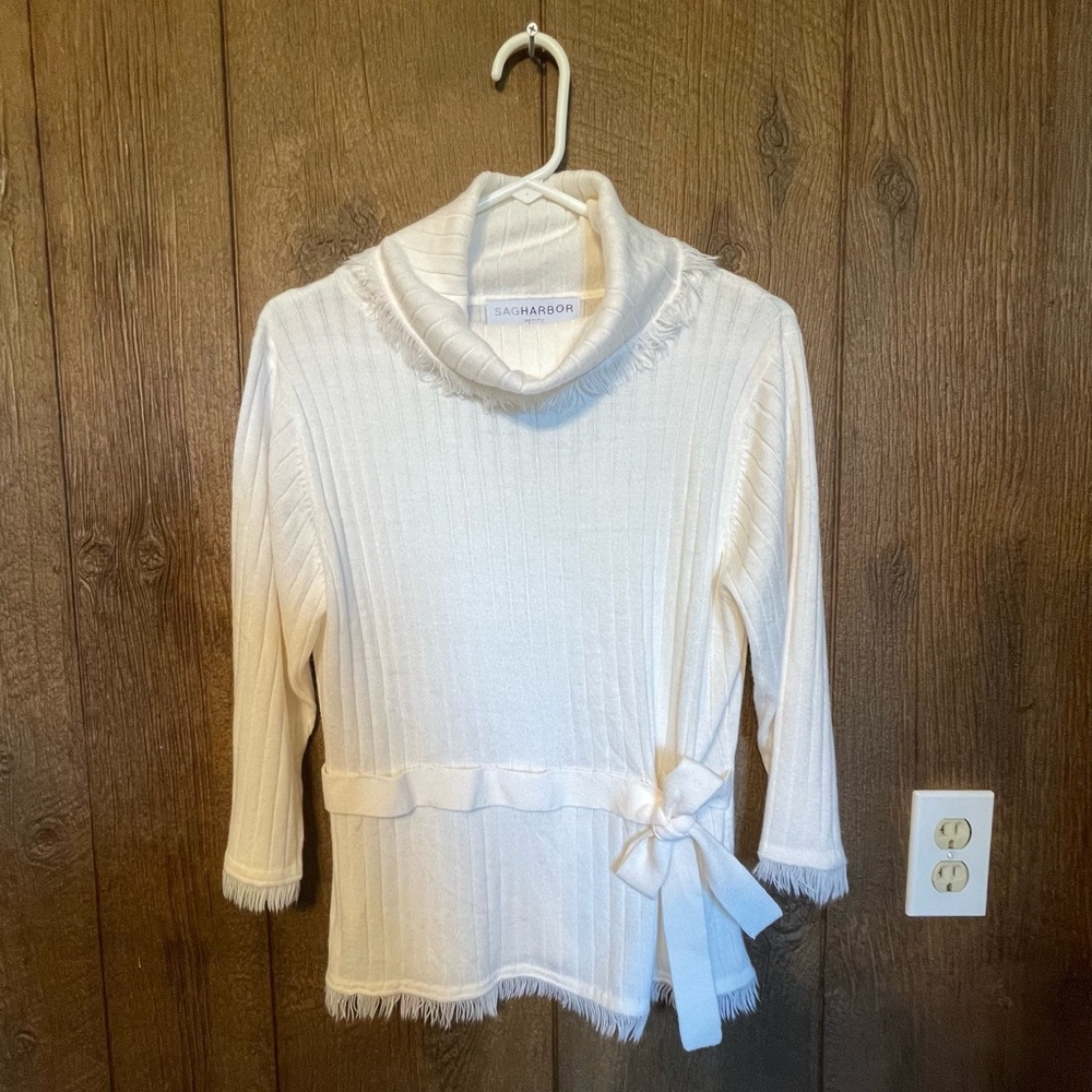 Sag Harbor Cream Cowl Neck Sweater with Bow